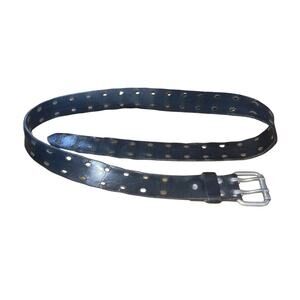 Genuine Leather Double Hole Black Belt Silver Buckle SZ 42 Punk Goth Biker Retro